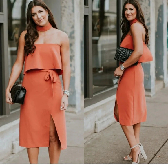 LOVER'S & FRIENDS Max Midi strapless Dress in Blood Orange. Size xs - Picture 1 of 13